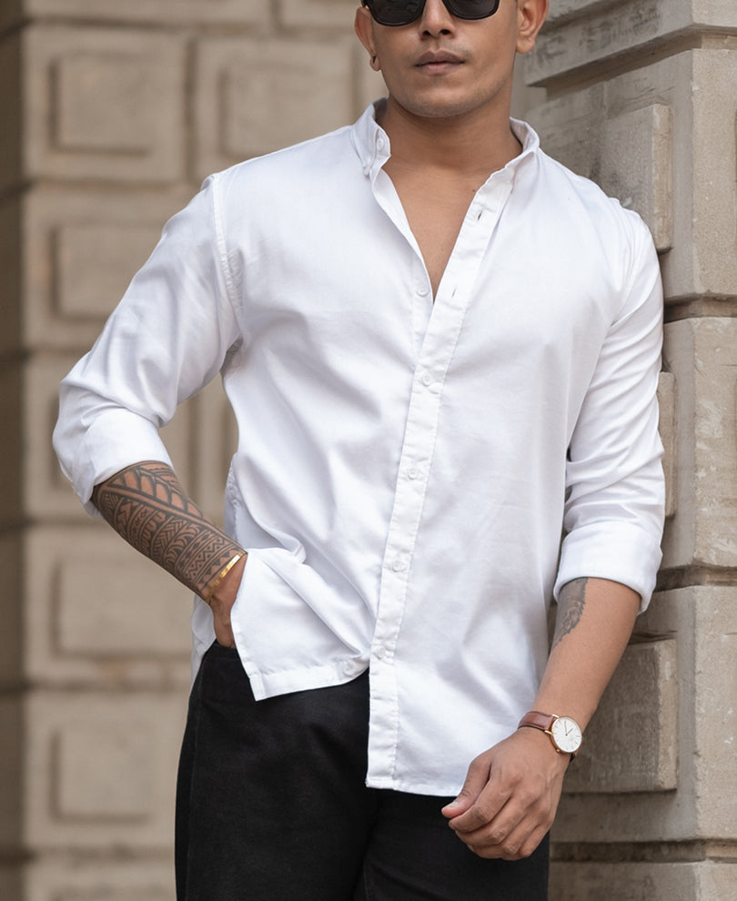 Basic White Regular Fit Full Sleeves Shirt
