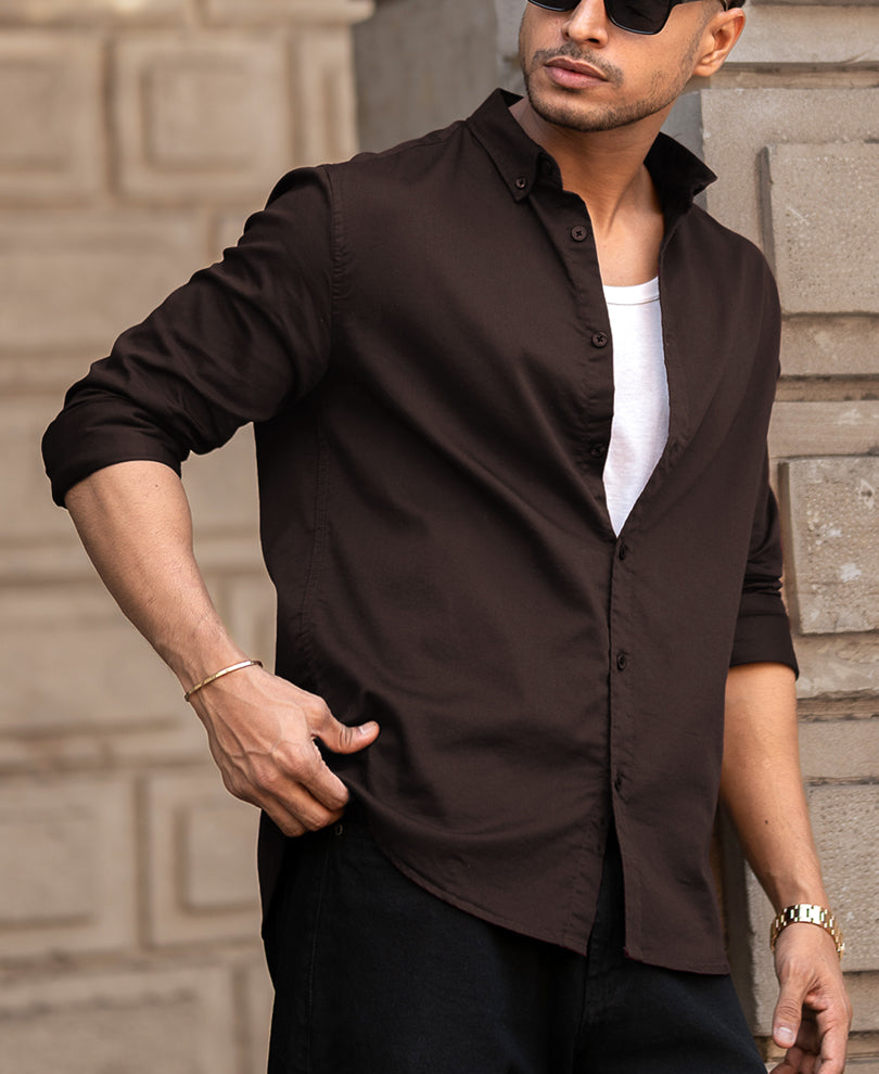 Basic Brown Regular Fit Full Sleeves Shirt