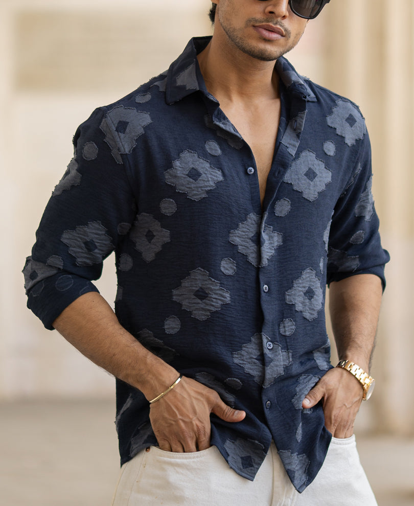 Navy Geometric Jacquard Shirt