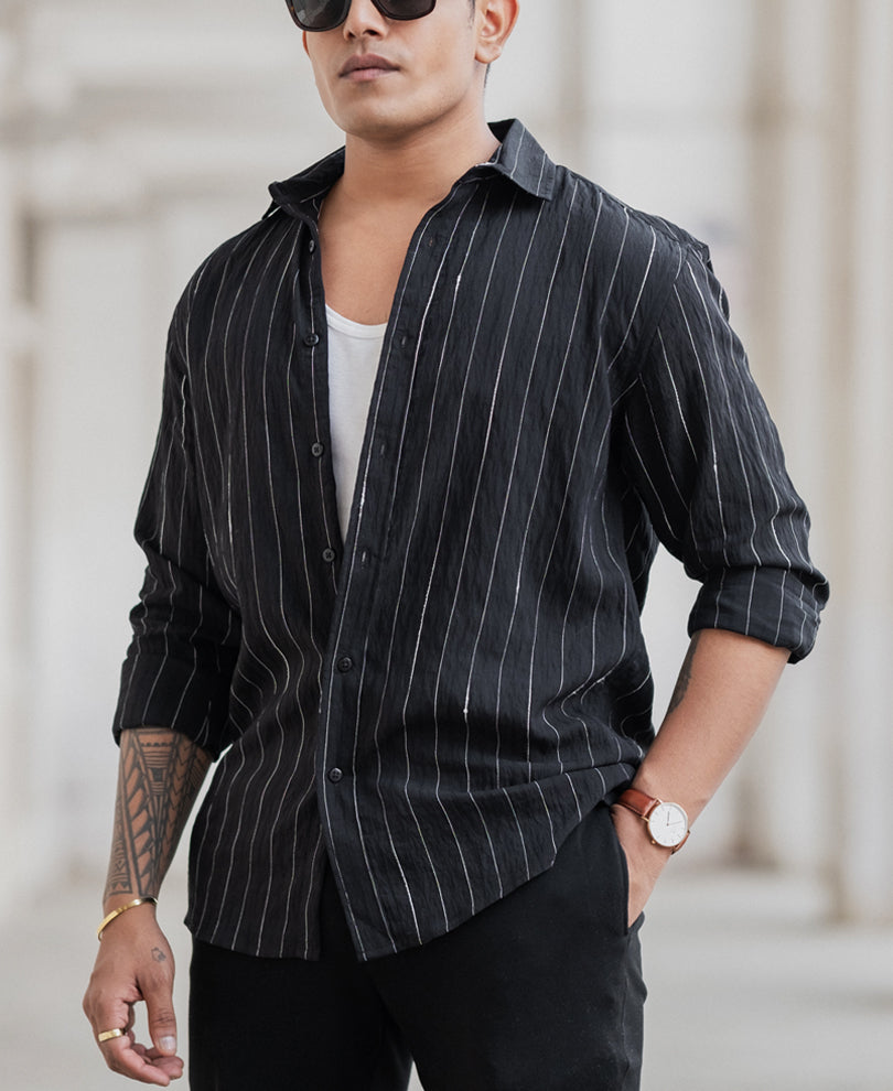 Black Striped Flowy Shirt
