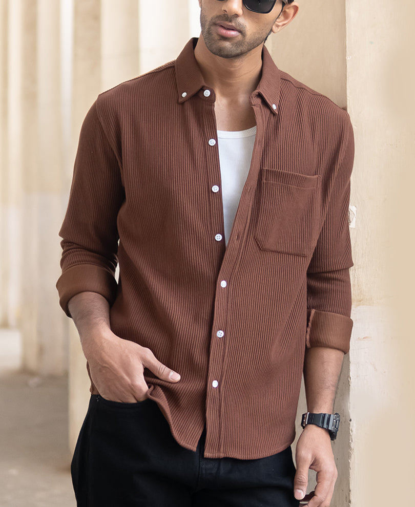 Cocoa Brown Regular Fit Full Sleeve Shirt