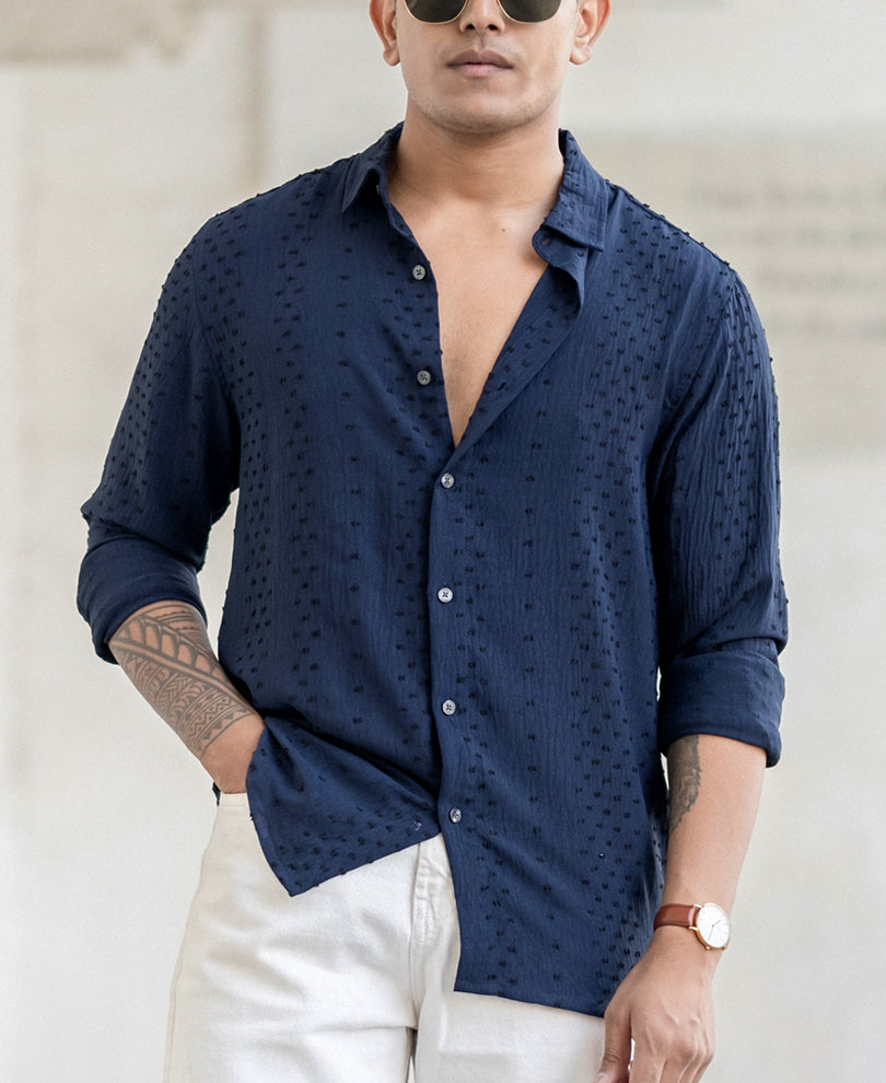 Navy Structured Flowy Shirt