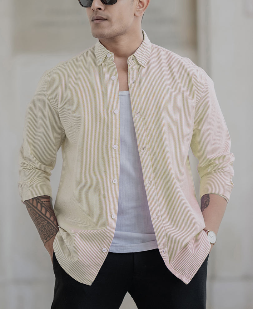 Beige Striped Oxford Shirt