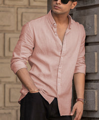 Peach Cotton Linen Regular Fit Full Sleeves Shirt