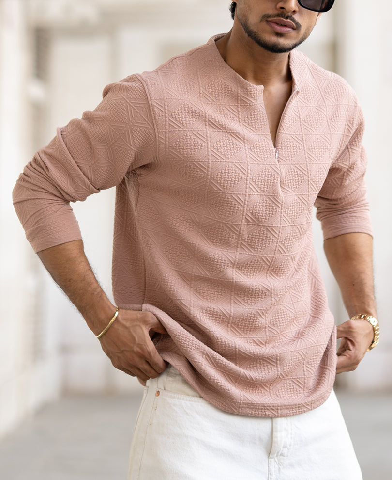 Beige Regular Fit Structured T-Shirt