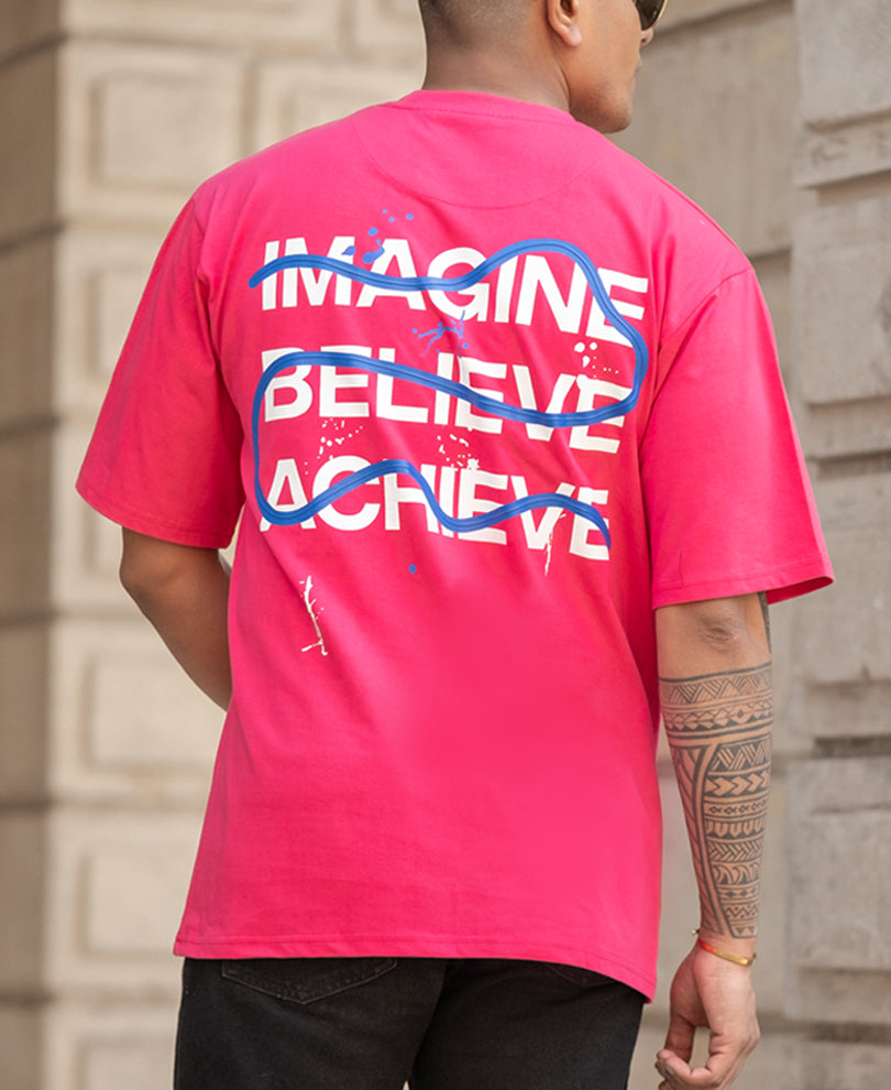 Pink Printed Oversized Half Sleeves T-Shirt