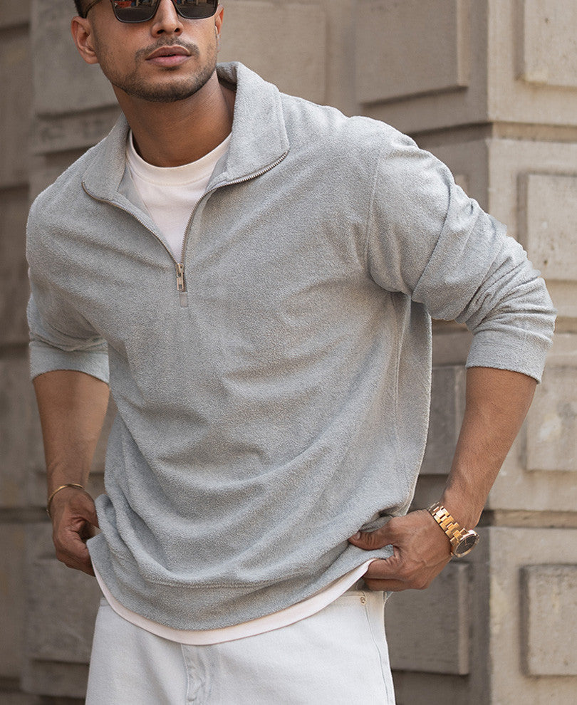Grey Quarter Zip Polo T-Shirt