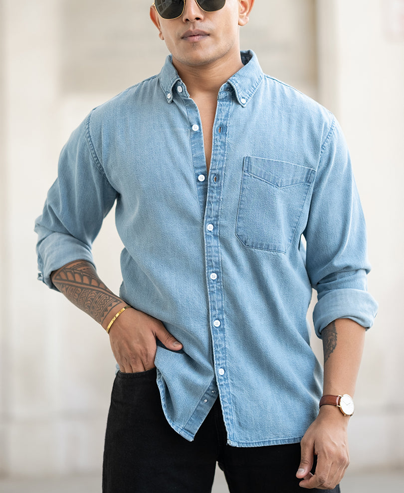 Light Blue Plain Regular Fit Shirt
