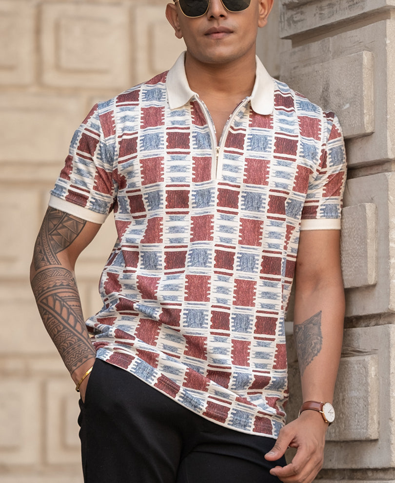 Geometric Print Polo T-Shirt Regular Fit