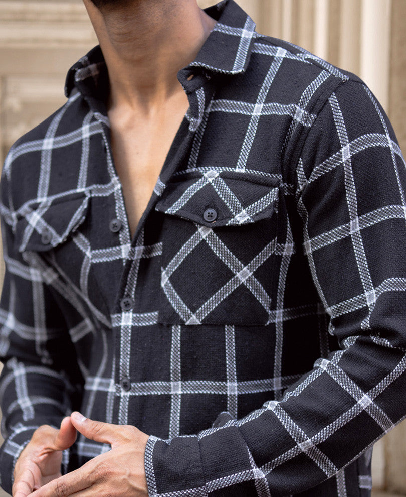 Black Checked Regular Fit Full Sleeves Shirt
