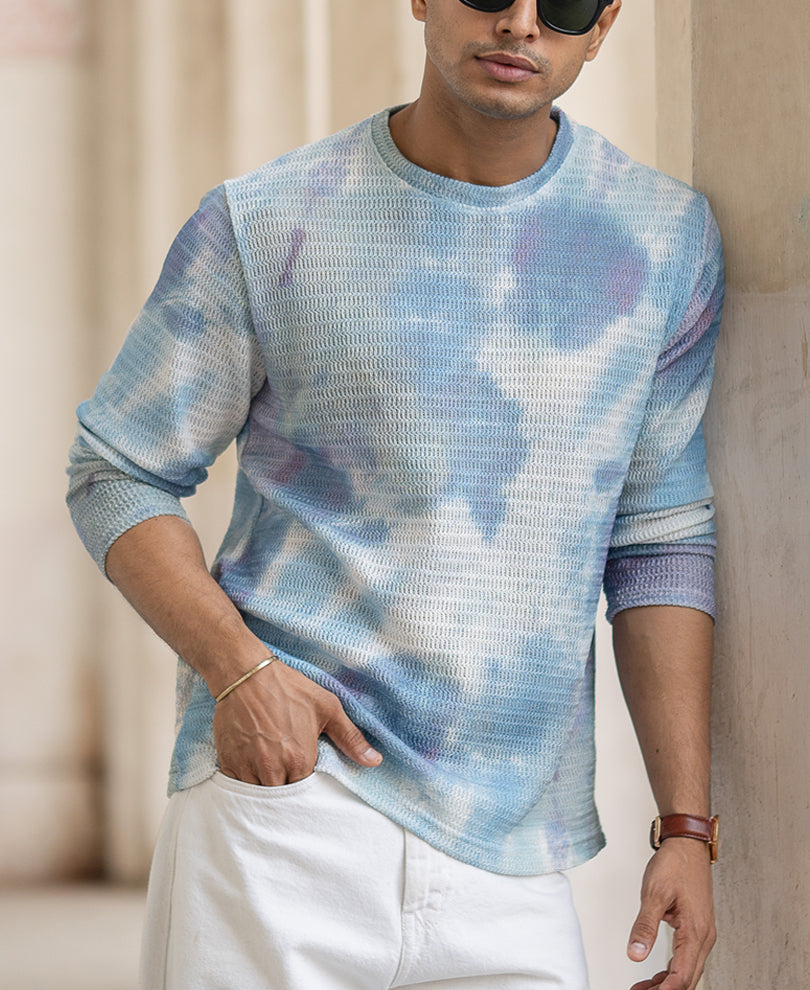 Multi Colour Tie Dye Print Regular Fit Full Sleeves T-Shirt