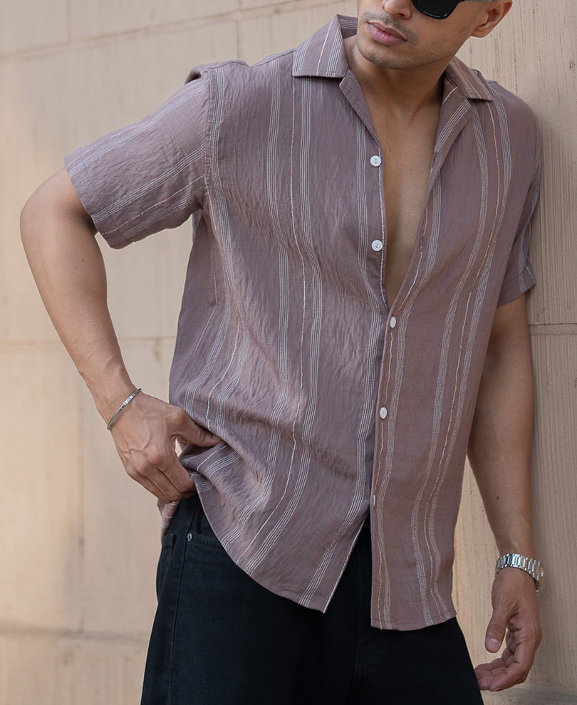 Dk Brown Micro Striped Flowy Shirt