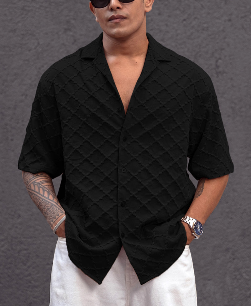 Black Structured Oversized fit Half Sleeves Shirt