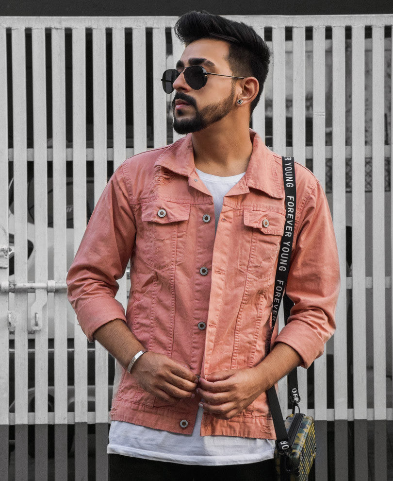 Peach Ripped Denim Jacket