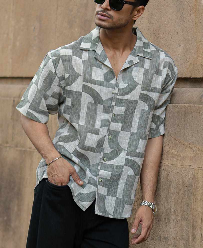 Olive Half Sleeves Oversized Shirt