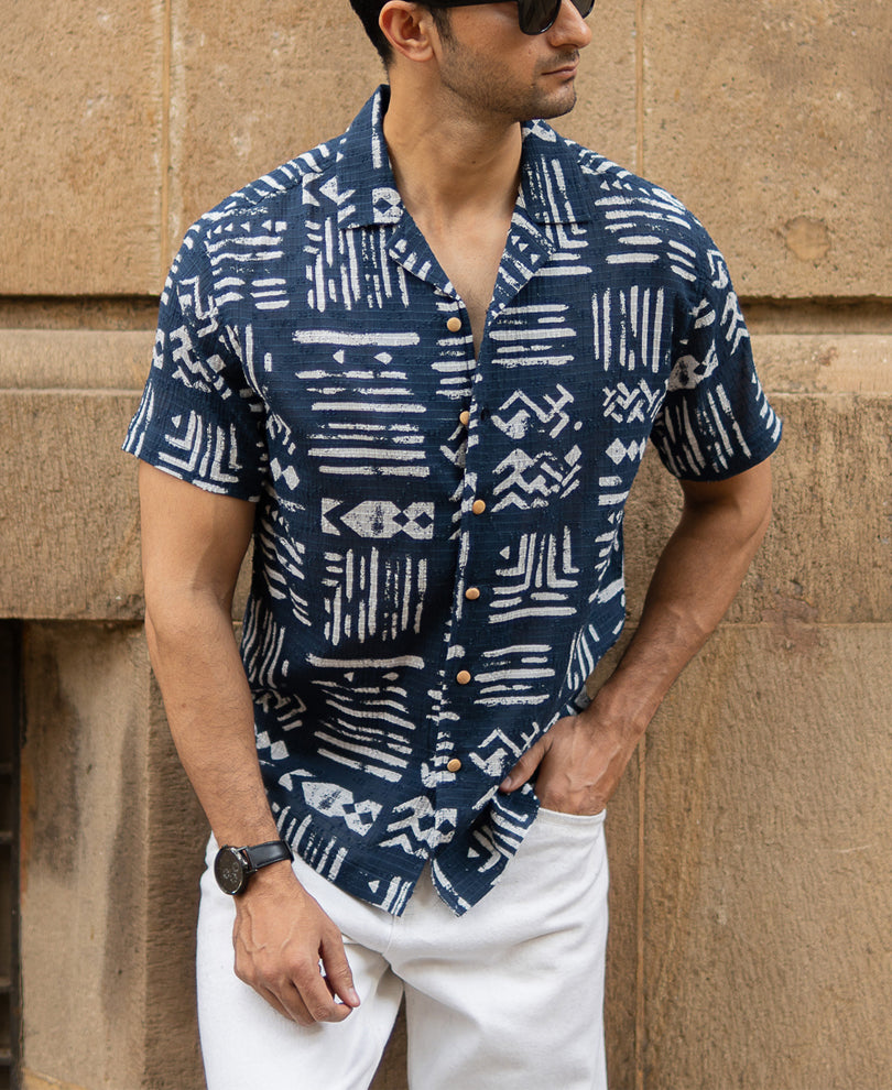 Navy Abstract Aztec Print Shirt