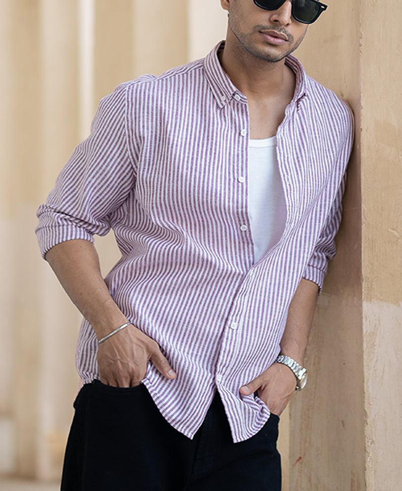 Onion Stripes Regular Fit Full Sleeves Shirt