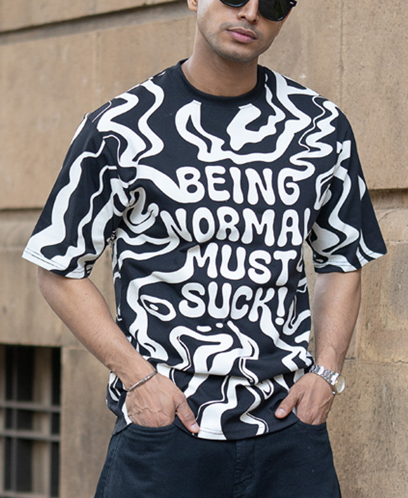 Black Half Sleeves Oversized Printed T-Shirt