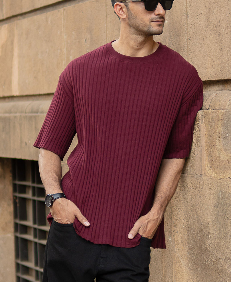 Wine Rib Knit T-Shirt