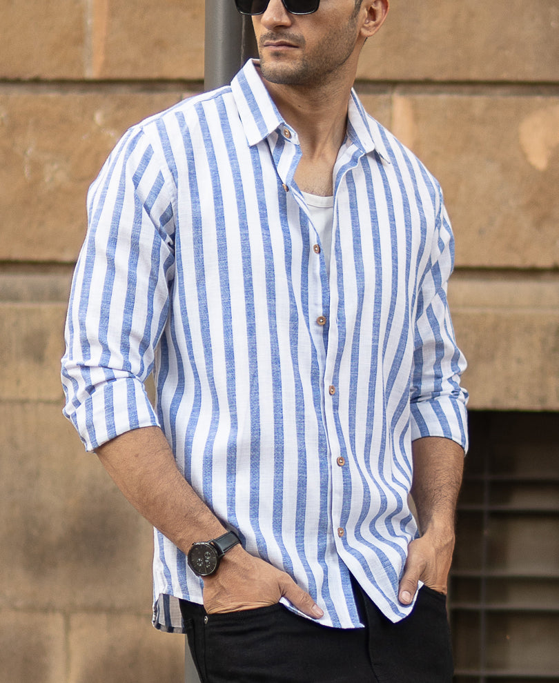 Mid Blue Nautical Stripe Shirt