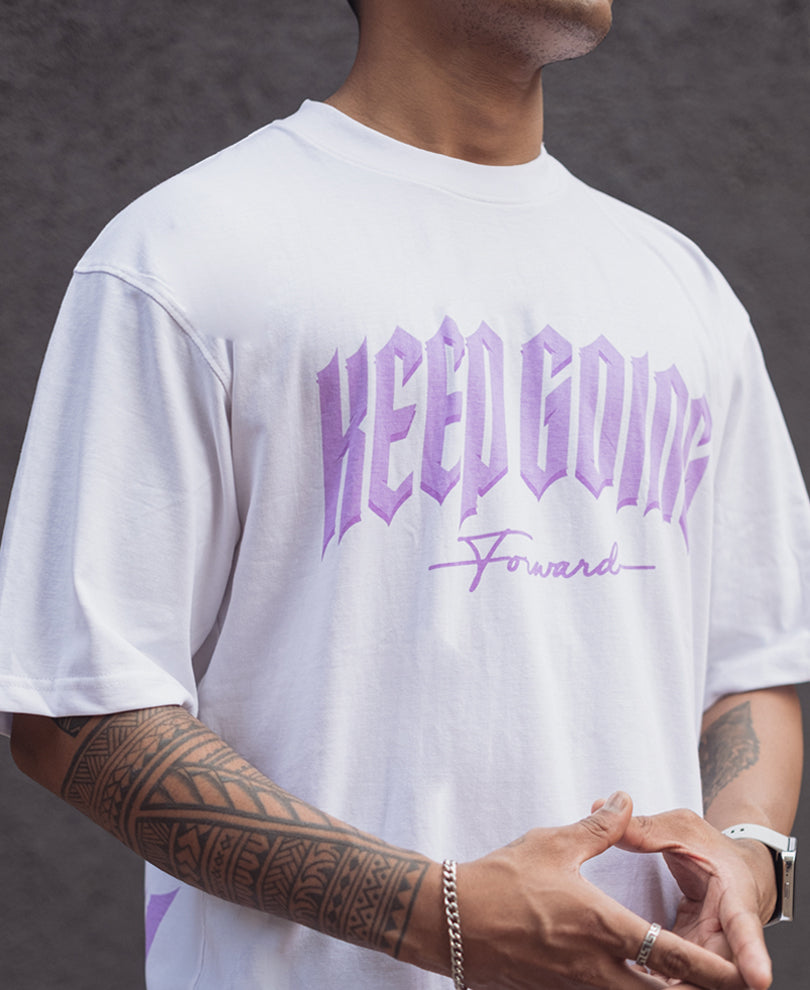 White Printed Oversized Half Sleeves T Shirt