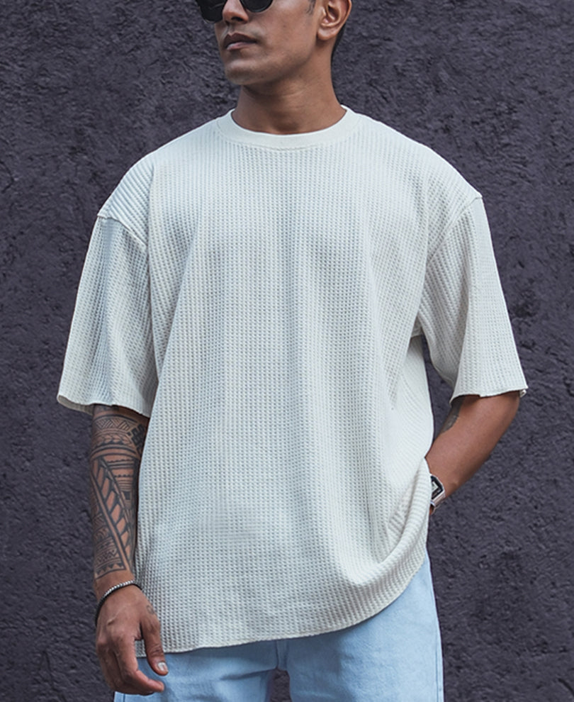 Off White Structured Oversized Half Sleeves T Shirt