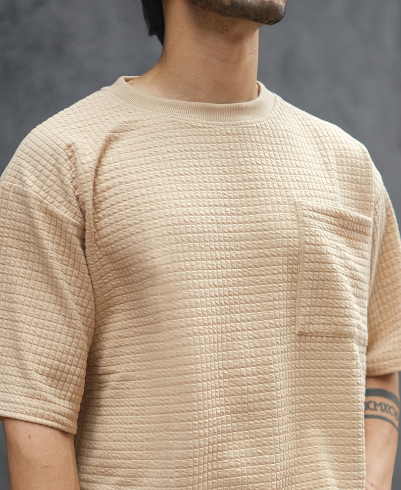 Beige Structured Half Sleeves Oversized T Shirt