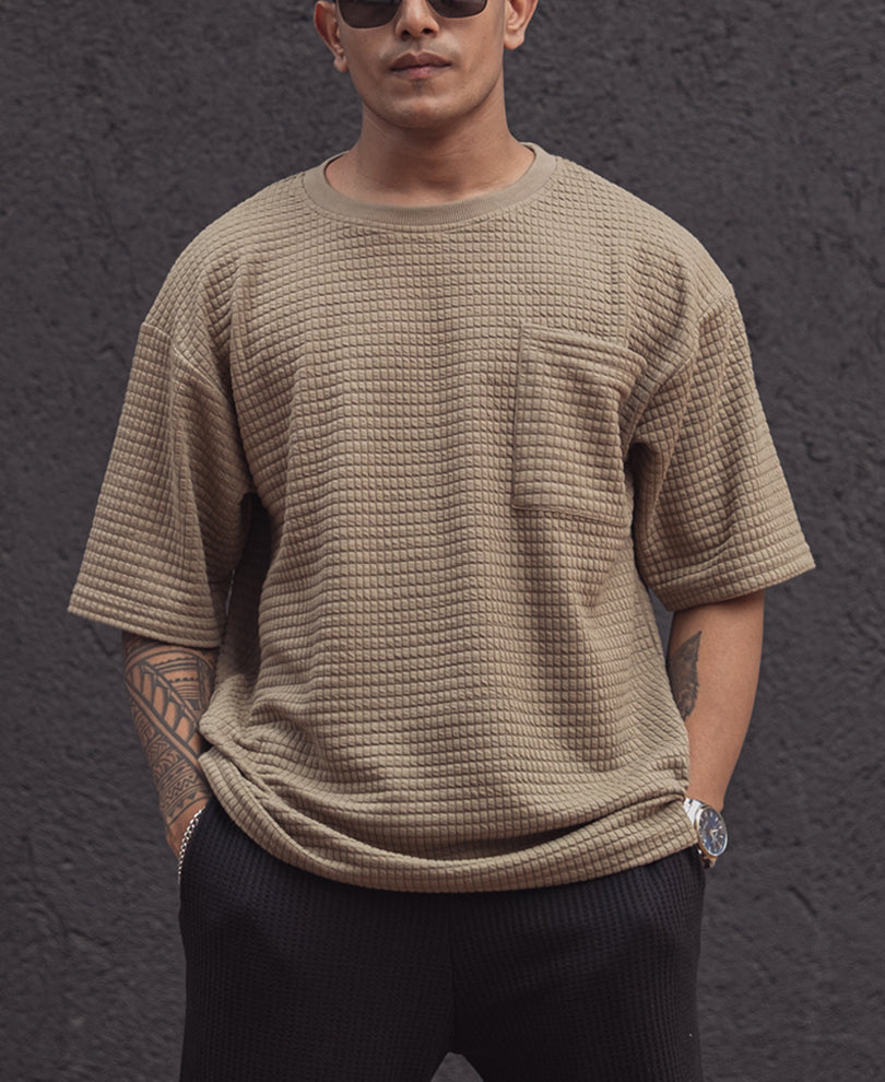 Beige Oversized Structured Half Sleeves T Shirt