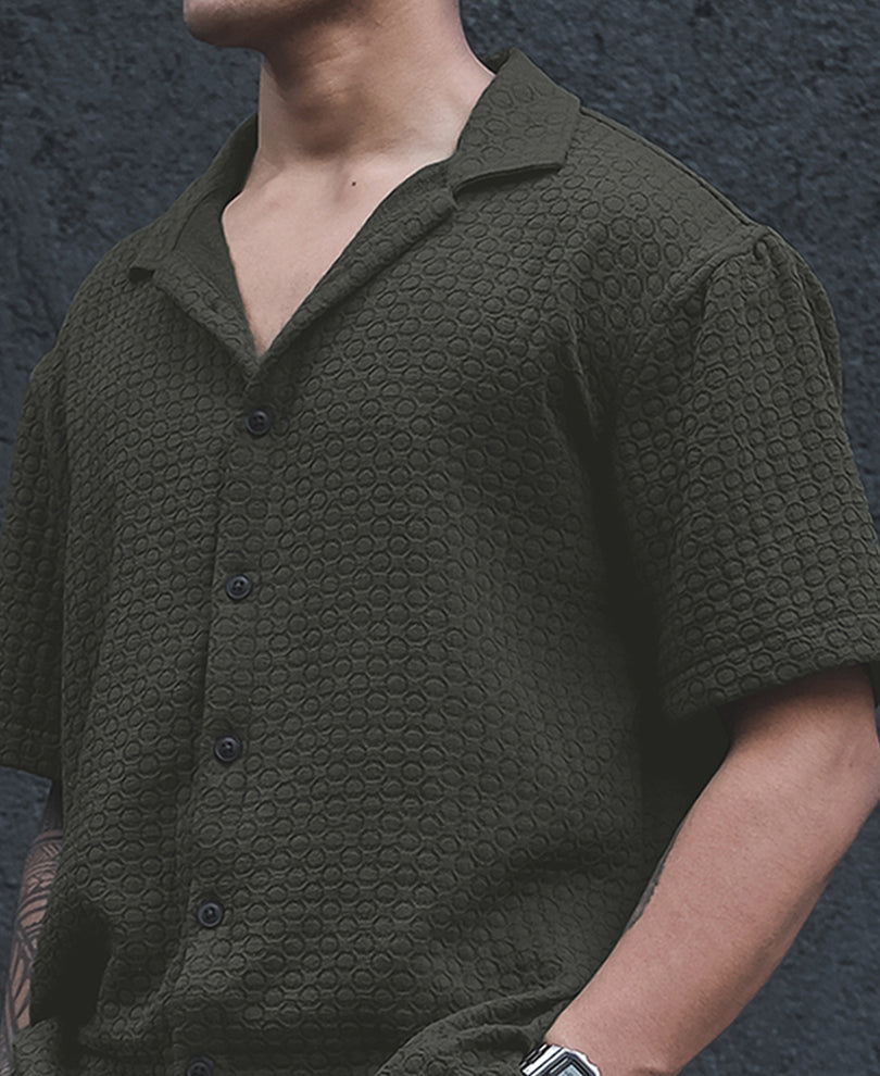 Olive Green Structured Oversized Half Sleeves Shirt