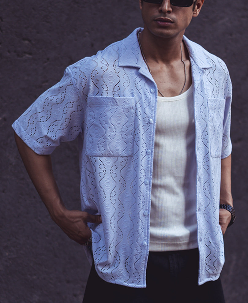Lavender See Through Design Oversized Half Sleeves Shirt