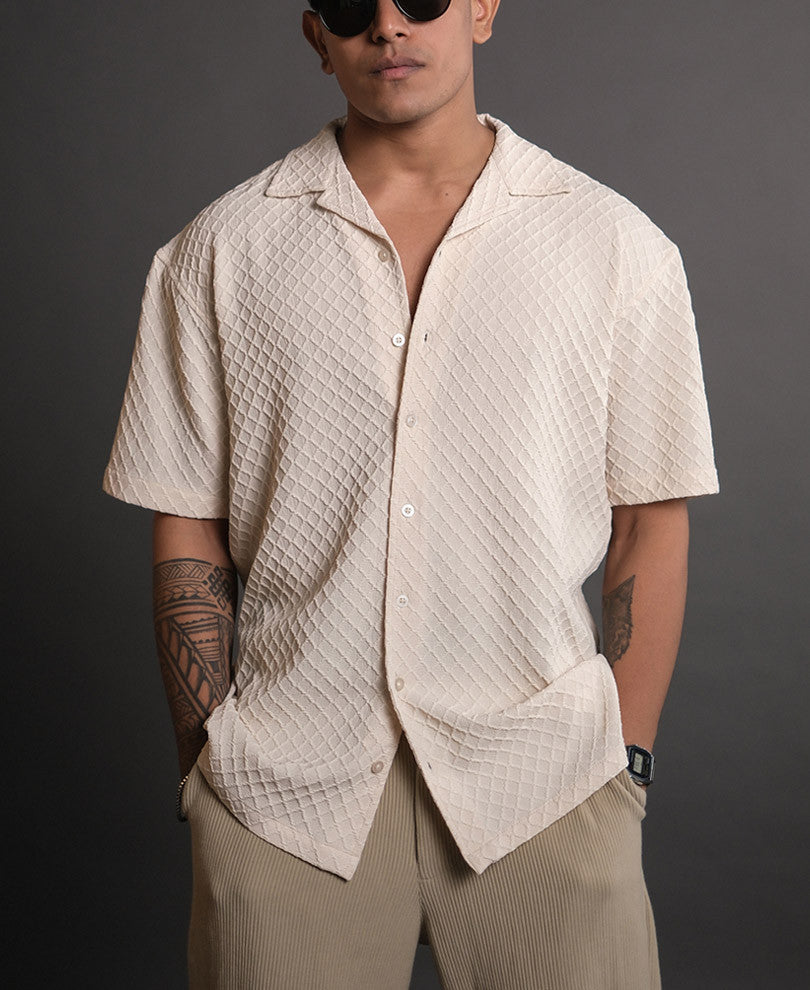 Cream Structured Oversized Half Sleeves Shirt