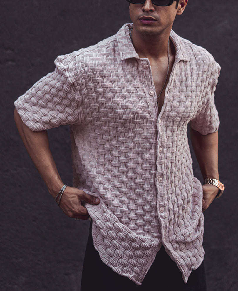 Light Pink Structured Oversized Half Sleeves Shirt