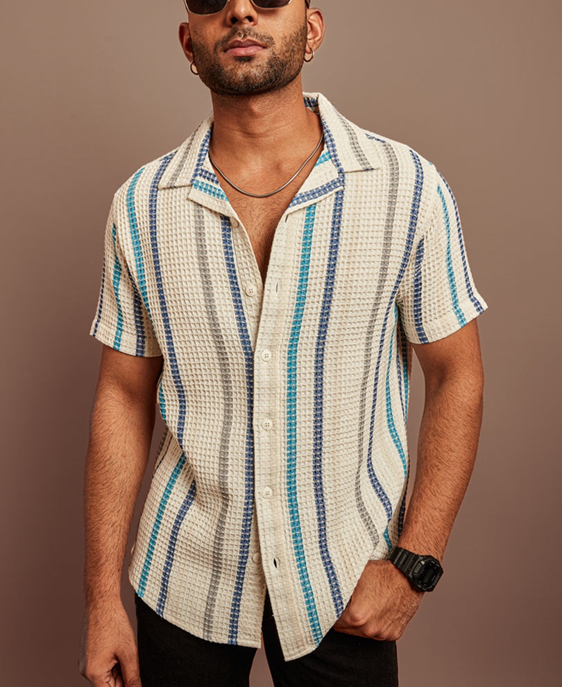 Multicolors Structured Striped Half Sleeves Shirt