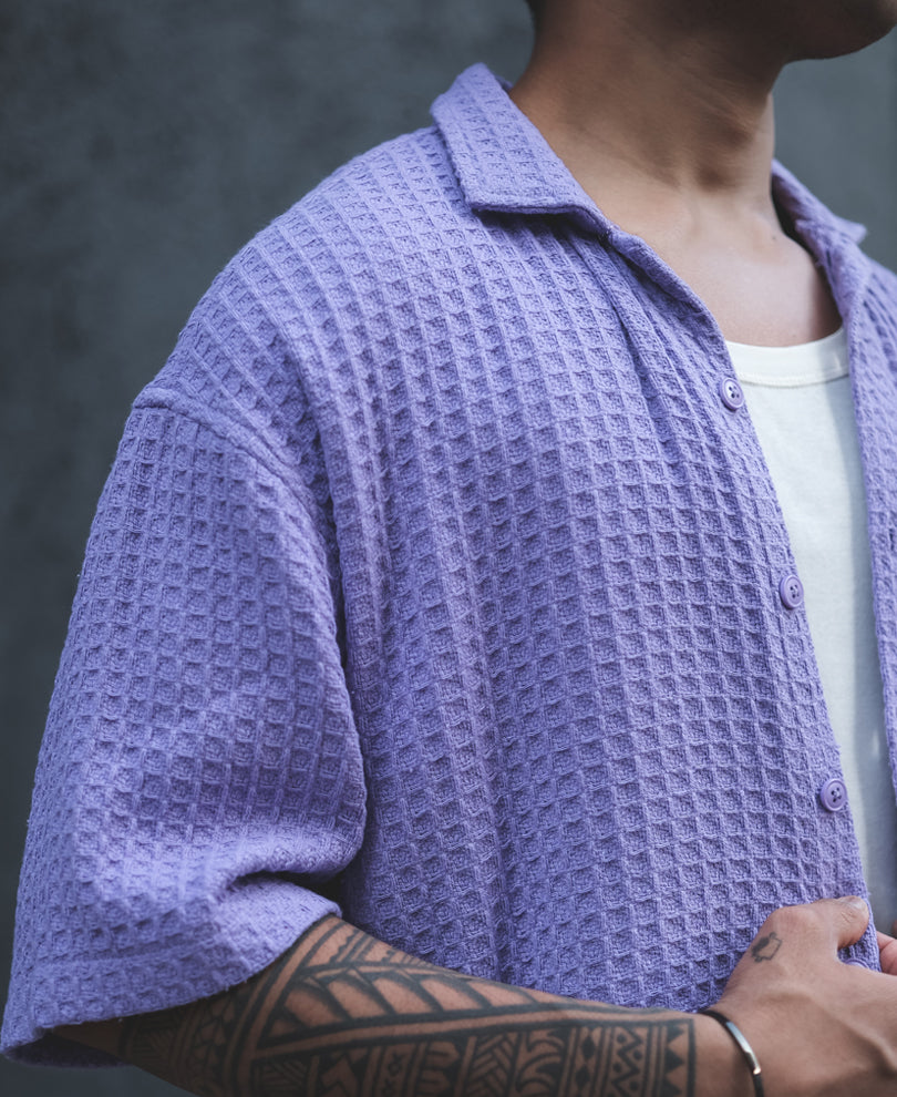 Lavender Structured Oversized Half Sleeves Shirt