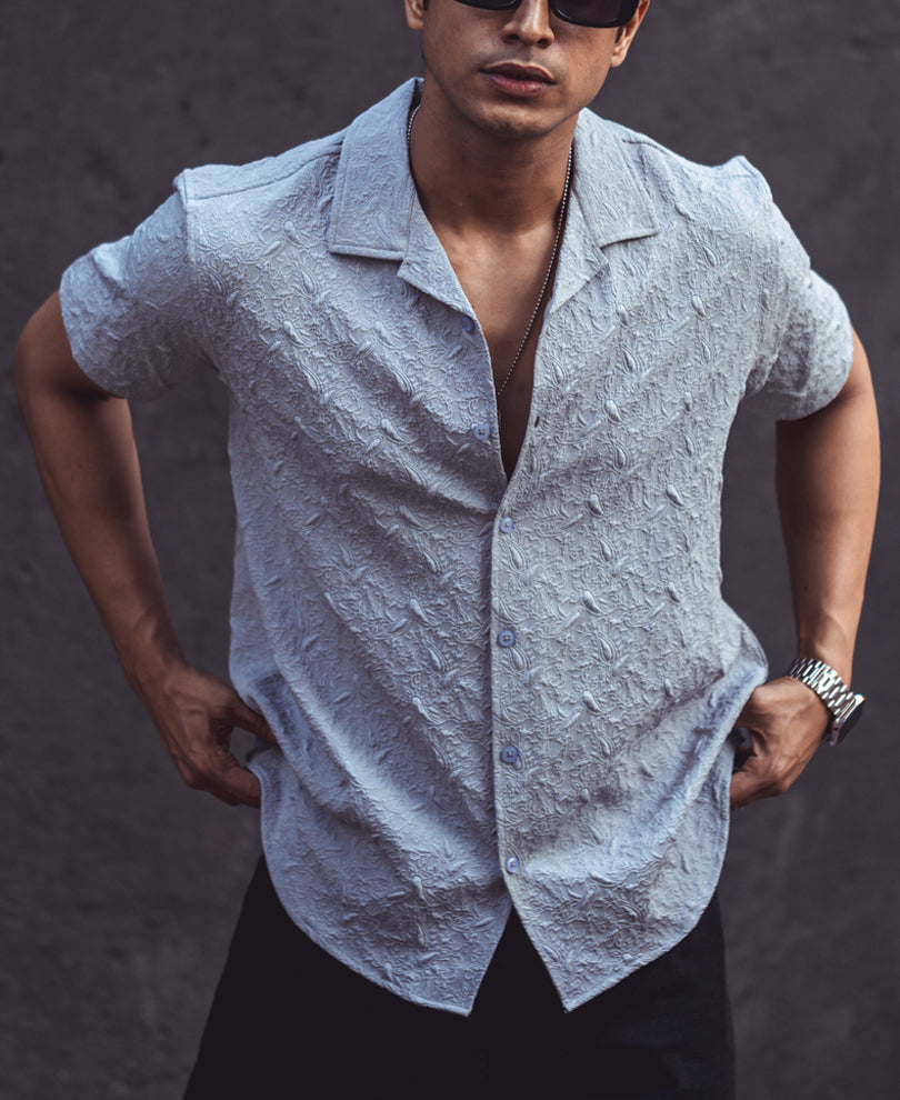 Grey Structured Cuban Collar Half Sleeves Shirt