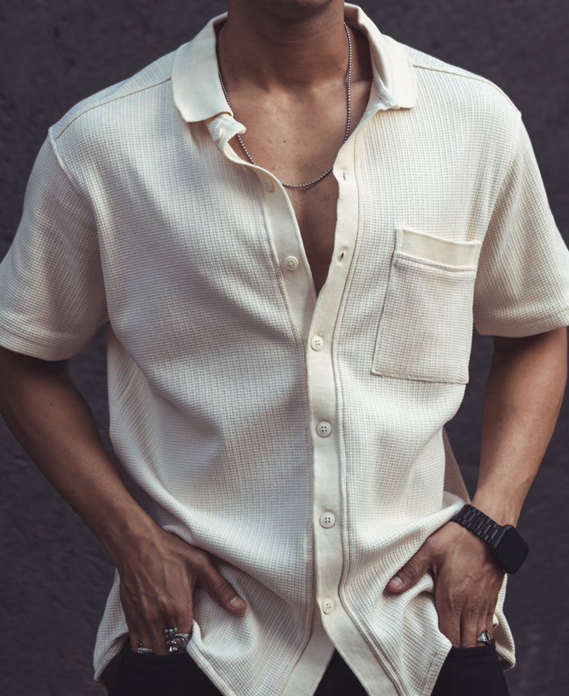 Cream Structured Half Sleeves Shirt