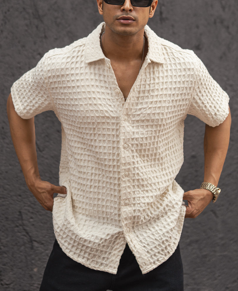 Off White Structured Puff Waffel Half Sleeves Shirt