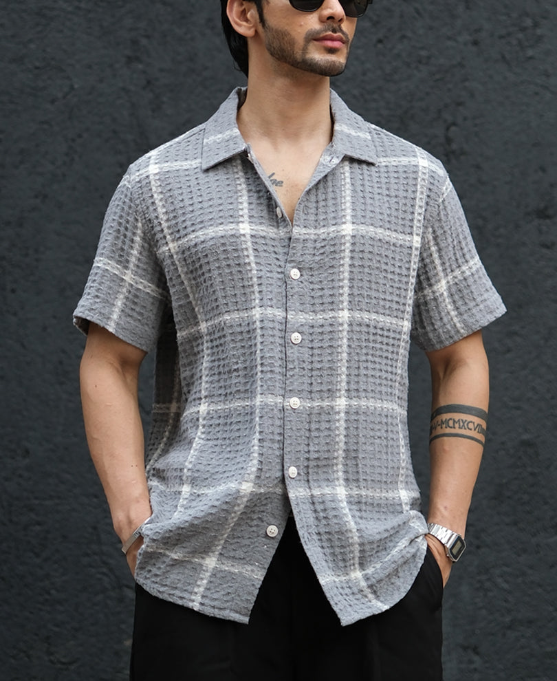 Grey Structured Checks Half Sleeves Shirt