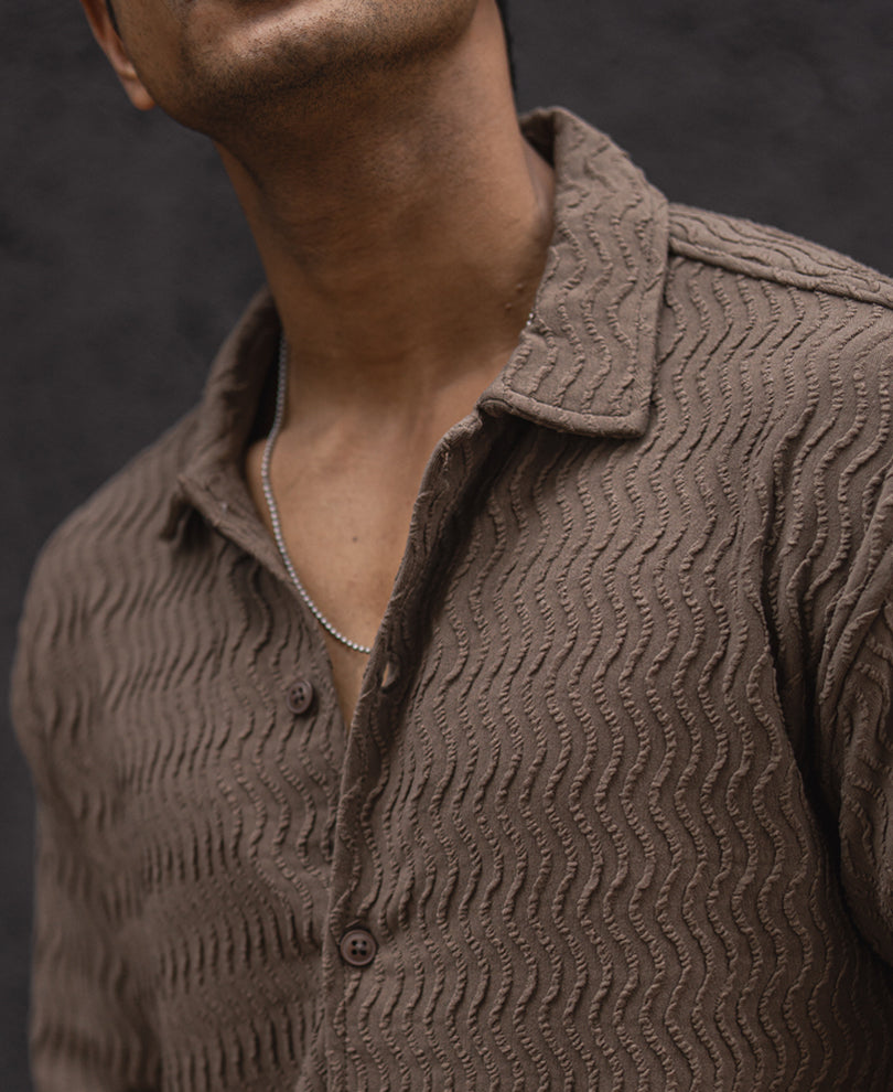 Brown Structured Oversized Fit Half Sleeves Shirt