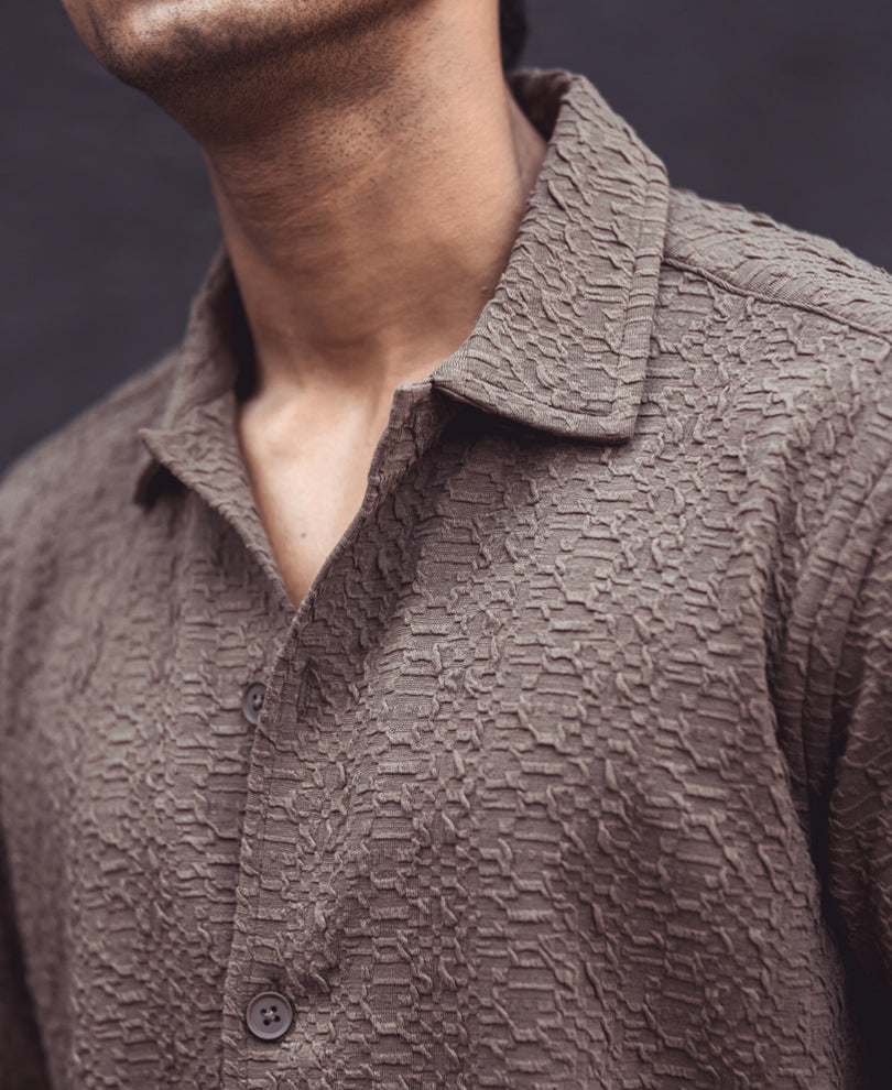 Dark Beige Textured Half Sleeves Shirt