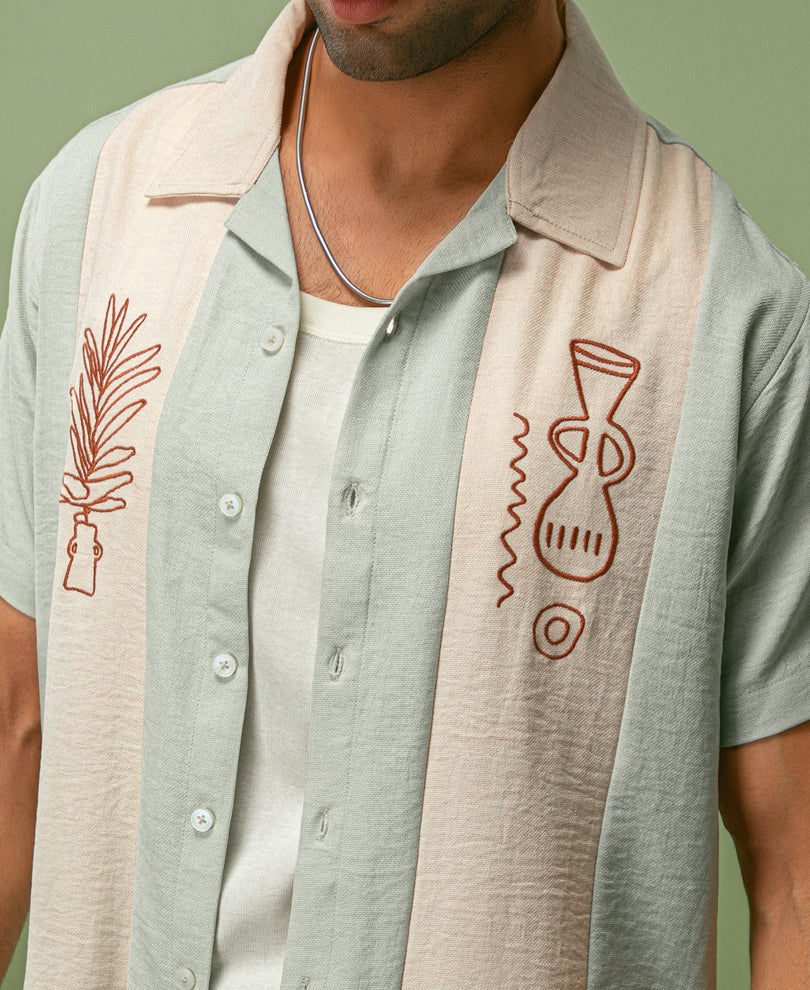 Pista and Off White Art Work Printed Half Sleeves Shirt