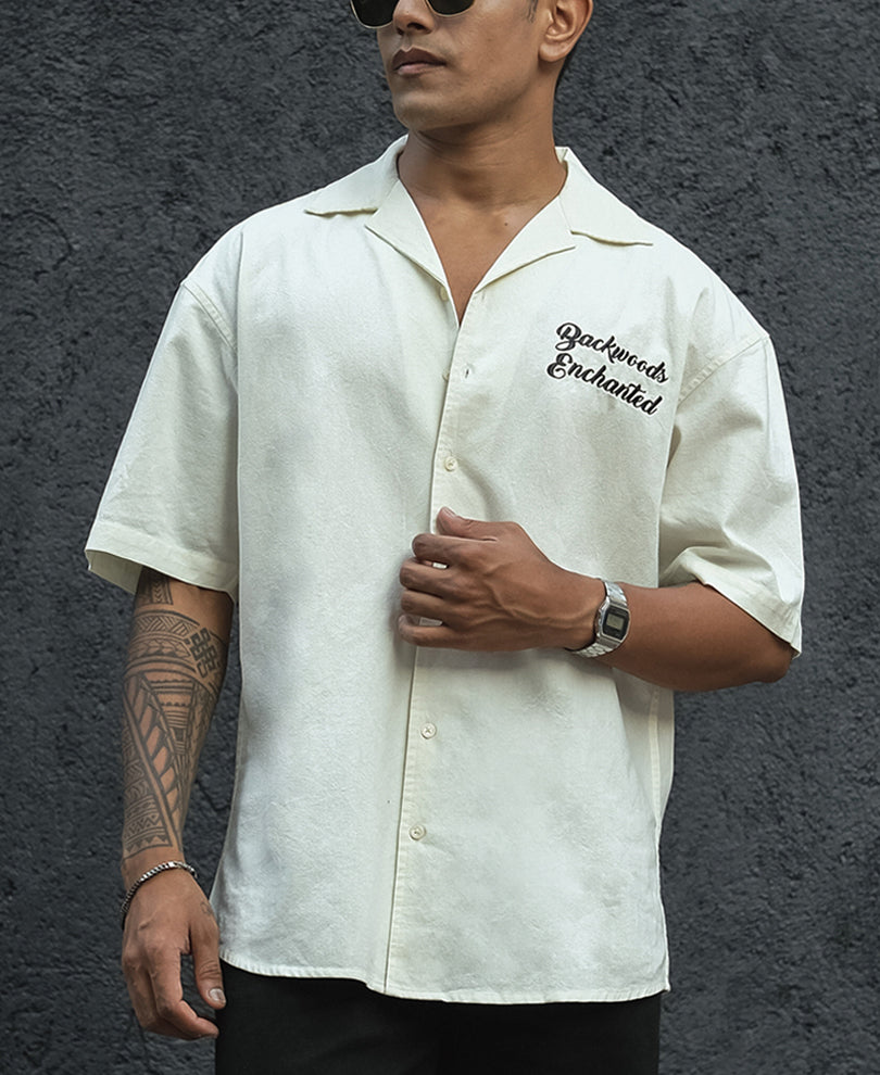White Voyage Printed Oversized Half Sleeves Shirt