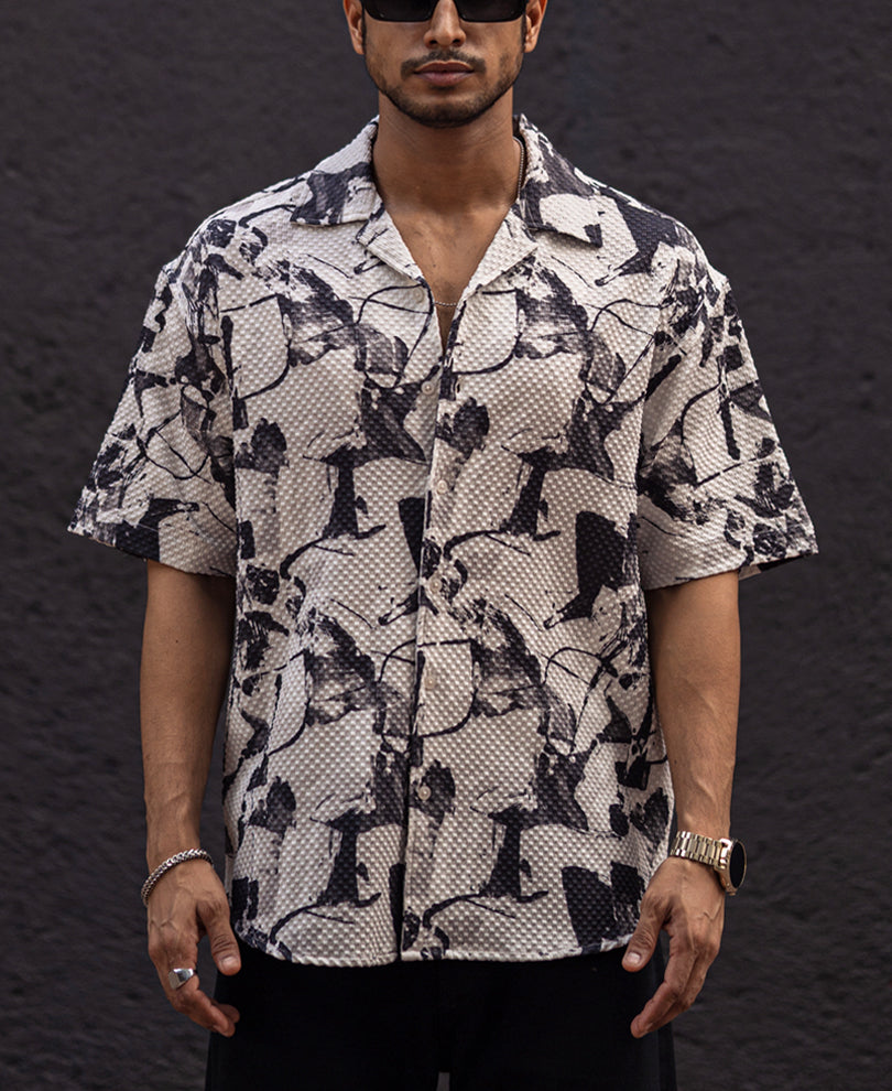 Multicolor Structured Printed Oversized Half Sleeves Shirt