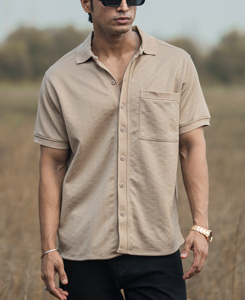 Beige Structured Half Sleeves Shirt
