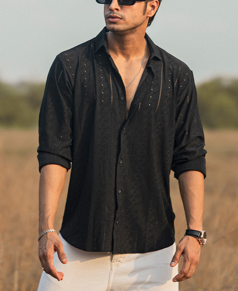 Black Structured Full Sleeves Shirt
