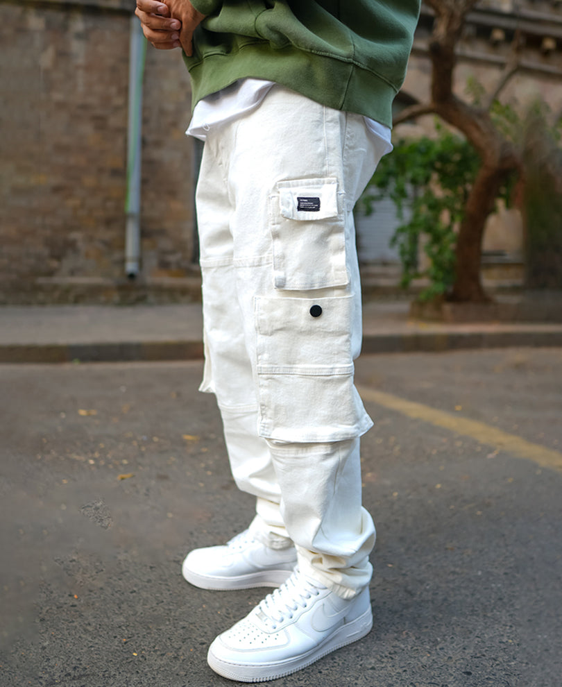Off White Baggy Fit Patch Pockets Denim Jeans