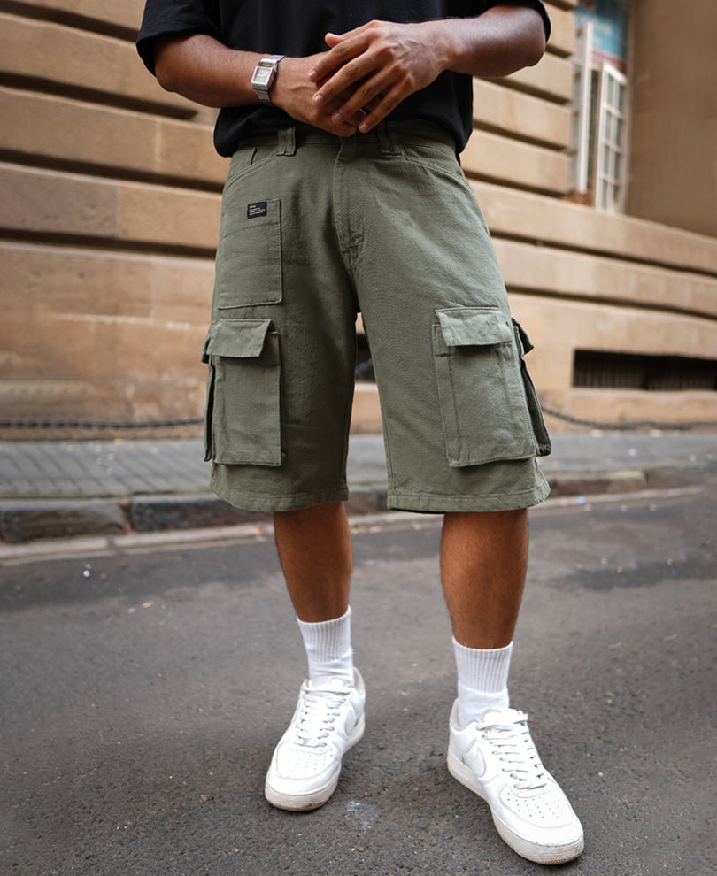Olive Green Pockets Shorts