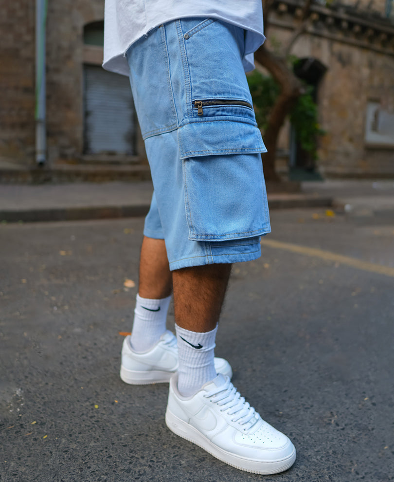 Blue Denim Cargo Pocket Shorts