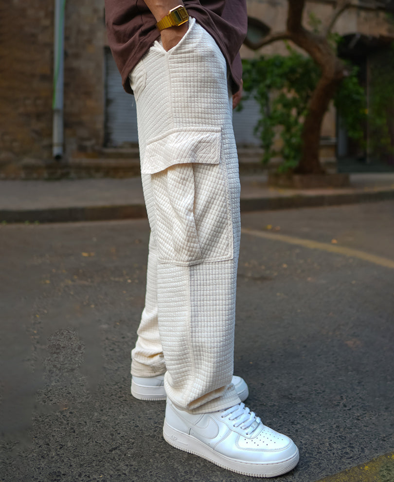 Cream Structured Knit Baggy Fit Pant