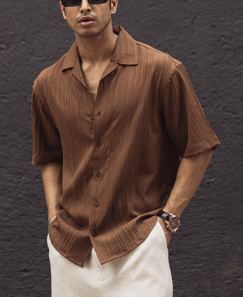 Brown Oversized Structured Half Sleeves Shirt